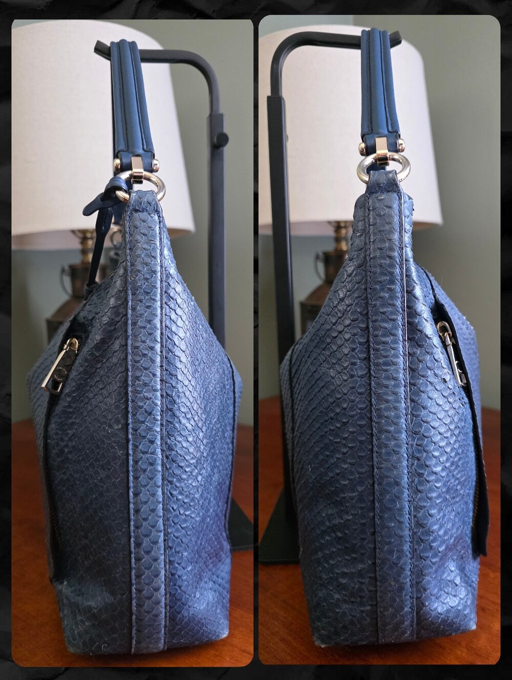 Coach 35326 Scout Hobo Python Embossed Denim Blue Leather Crossbody Bag - Picture 3 of 16